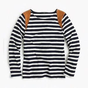 J. Crew navy white striped suede shoulder top xxs